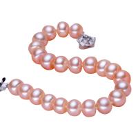 Freshwater Cultured Pearl Bracelet, Freshwater Pearl, brass box clasp, Button, natural, more colors for choice, 8-9mm, Sold Per Approx 7 Inch Strand