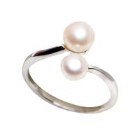 Freshwater Pearl Cuff Finger Ring, with Brass, Button, silver color plated, natural, white, 5-6mm, 7-8mm, US Ring Size:7-9, Sold By PC