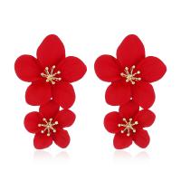 Tibetan Style Drop Earrings, Flower, for woman & enamel, more colors for choice, lead & cadmium free, 52x33mm, Sold By PC