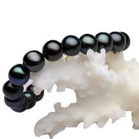Bracelet en perles de culture d'eau douce, perle d'eau douce cultivée, laiton Fermoir cabillot, pomme de terre, Placage de couleur d'or, teints, noire, 9-10mm, Vendu par Environ 7.5 pouce brin