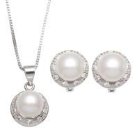 Natural Cultured Freshwater Pearl Jewelry Sets earring & necklace with Brass Dome box chain white 9mm Length Approx 18 Inch Sold By Set