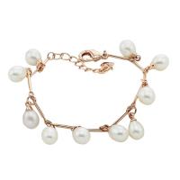 Bracelet en perles de culture d'eau douce, perle d'eau douce cultivée, avec laiton, avec 5cm chaînes de rallonge, larme, Plaqué de couleur d'or rose, naturel & chaîne de bar, blanc, 7-8mm, Vendu par Environ 7.5 pouce brin