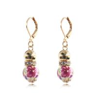 Tibetan Style Lever Back Earring, with Porcelain, plated, for woman & with rhinestone, more colors for choice, nickel, lead & cadmium free, 40X10mm, Sold By Pair