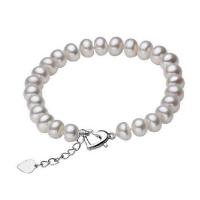 Freshwater Cultured Pearl Bracelet Freshwater Pearl brass lobster clasp with 3cm extender chain Button natural white 8-9mm Sold Per Approx 6.5 Inch Strand