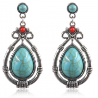 Zinc Alloy Drop Earrings with Synthetic Turquoise nickel lead & cadmium free for woman & with rhinestone plated Teardrop Sold By Pair