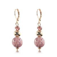 Lampwork Lever Back Earring, with Crystal & Tibetan Style, rose gold color plated, for woman, more colors for choice, nickel, lead & cadmium free, 45x12mm, Sold By Pair