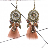 Zinc Alloy Drop Earring with Feather gold color plated for woman & with rhinestone nickel lead & cadmium free + Sold By Pair