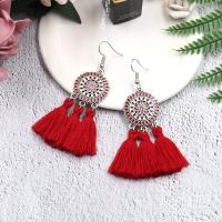 Zinc Alloy Tassel Earring with Caddice silver color plated for woman & enamel & with rhinestone nickel lead & cadmium free Sold By Pair
