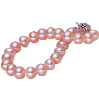 Freshwater Cultured Pearl Bracelet, Freshwater Pearl, brass box clasp, Button, natural, different length for choice, pink, 8-9mm, Sold By Strand