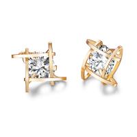 Brass Stud Earring plated for woman & with cubic zirconia nickel lead & cadmium free Sold By Pair