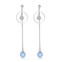 Brass Drop Earring, with ABS Plastic Pearl, Donut, platinum plated, for woman & with cubic zirconia, more colors for choice, nickel, lead & cadmium free, 18x76mm,8mm, Sold By Pair