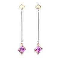Brass Drop Earring, Square, plated, for woman & with cubic zirconia, more colors for choice, nickel, lead & cadmium free, 10x57mm, Sold By Pair