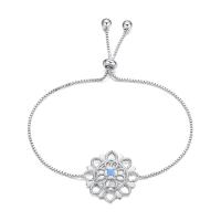 Cubic Zirconia Micro Pave Brass Bracelet Flower platinum plated adjustable & box chain & micro pave cubic zirconia & for woman skyblue nickel lead & cadmium free 25mm Sold Per Approx 10.4 Inch Strand