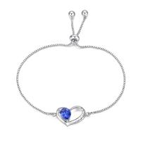Brass Bracelet Heart platinum plated adjustable & box chain & for woman & with cubic zirconia blue nickel lead & cadmium free 25mm Sold Per Approx 10.4 Inch Strand
