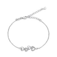 Cubic Zirconia Micro Pave Brass Bracelet, with 4cm extender chain, Flat Heart, platinum plated, oval chain & micro pave cubic zirconia & for woman, nickel, lead & cadmium free, 20mm, Sold Per Approx 9.4 Inch Strand