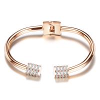 acier inoxydable bracelet manchette, avec argile, Plaqué de couleur d'or rose, pour femme & avec strass, 4mm, 2.9mm, Diamètre intérieur:Environ 67mm, Vendu par PC