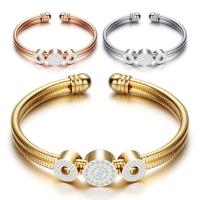 Stainless Steel Cuff Bangle, with Rhinestone Clay Pave, plated, snake chain & for woman & with rhinestone, more colors for choice, 11mm, 3mm, Inner Diameter:Approx 60mm, Sold By PC