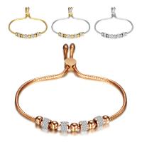 Bijoux bracelet en acier inoxydable, Placage, Réglable & chaîne serpent & styles différents pour le choix & pour femme & avec strass, 6mm, 2.4mm, Vendu par Environ 10.6 pouce brin