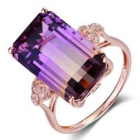 Zinc Alloy Finger Ring rose gold color plated for woman & with cubic zirconia purple nickel lead & cadmium free Sold By PC