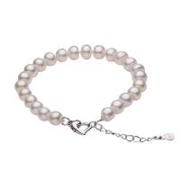 Freshwater Pearl Bracelet, brass lobster clasp, with 4cm extender chain, Round, natural, different size for choice, white, Sold Per Approx 7 Inch Strand