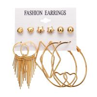 Zinc Alloy Earring Set gold color plated 6 pieces & for woman & hollow golden nickel lead & cadmium free 7mm 8mm 10mm 46mm 55mm Sold By Lot