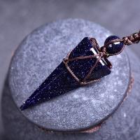 Blue Goldstone Pendant with Cotton Thread natural iretractable & Unisex blue Sold By PC