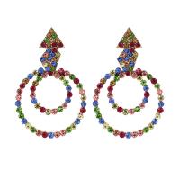 Tibetan Style Drop Earrings, plated, for woman & with rhinestone, more colors for choice, nickel, lead & cadmium free, 58x38mm, Sold By Pair