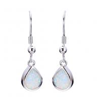 Brass Drop Earring with Opal Teardrop silver color plated for woman 11mm Sold By Pair
