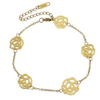 Bijoux bracelet en acier inoxydable, avec 2.5inch chaînes de rallonge, fleur, Placage de couleur d'or, pour femme, 18x13mm,1.5mm, Vendu par Environ 7 pouce brin