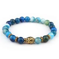 Agate Jewelry Bracelet Lace Agate with Zinc Alloy Buddha gold color plated Unisex blue 8mm Sold Per Approx 7.5 Inch Strand