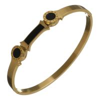 Bracelet en acier inoxydable, avec résine, Placage de couleur d'or, pour femme, 8mm, Diamètre intérieur:Environ 58x48mm, Vendu par PC
