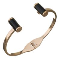 acier inoxydable bracelet manchette, Placage de couleur d'or, pour femme, 13mm, Diamètre intérieur:Environ 57x46mm, Vendu par PC