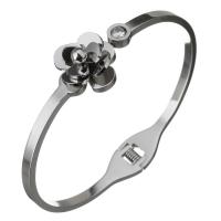 Bracelet en acier inoxydable, fleur, pour femme & avec strass, couleur originale, 17mm, Diamètre intérieur:Environ 60x47mm, Vendu par PC