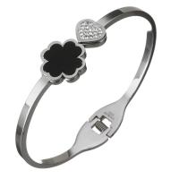 Bracelete de aço inoxidável, para mulher & com strass, cor original, 14mm, Diametro interno:Aprox 59x47mm, vendido por PC
