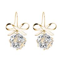 Brass Drop Earring Bowknot plated for woman & with cubic zirconia nickel lead & cadmium free Sold By Pair