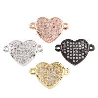 Brass Jewelry Connector, Heart, plated, micro pave cubic zirconia & 1/1 loop, more colors for choice, nickel, lead & cadmium free, 16x10x4mm, Hole:Approx 1mm, Sold By PC