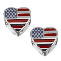 Stainless Steel Large Hole Beads, Heart, enamel, original color, 12x12x8mm, Hole:Approx 6mm, Approx 10PCs/Lot, Sold By Lot