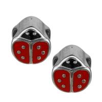 Stainless Steel European Beads, Ladybug, enamel, original color, 10x11x8.50mm, Hole:Approx 5mm, Approx 10PCs/Lot, Sold By Lot