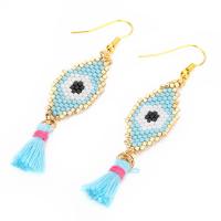 Seedbead Tassel Earring with Cotton Thread & Zinc Alloy brass earring hook gold color plated for woman nickel lead & cadmium free 65mmx15mm Sold By Pair