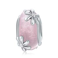 925 Sterling Silver European Beads, Brass, with Lampwork, plated, pink, nickel, lead & cadmium free, 1.5cm,0.9cm, Sold By PC