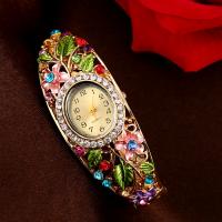 Bangle Watch, Tibetan Style, with Glass, gold color plated, for woman & with rhinestone, more colors for choice, nickel, lead & cadmium free, 180x54x8mm, Length:Approx 7 Inch, Sold By PC