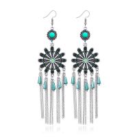 Tibetan Style Tassel Earring, with Crystal, silver color plated, for woman & with rhinestone, more colors for choice, nickel, lead & cadmium free, 11.5*3mm, Sold By Pair