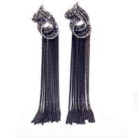 Tibetan Style Tassel Earring, plumbum black color plated, for woman & with rhinestone, more colors for choice, nickel, lead & cadmium free, 105*17mm, Sold By Pair