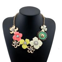 Zinc Alloy Jewelry Necklace with ABS Plastic Pearl Flower gold color plated for woman & enamel & with rhinestone nickel lead & cadmium free 400mm Sold Per Approx 15.7 Inch Strand