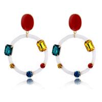 Tibetan Style Drop Earrings, with Plush, Donut, gold color plated, for woman & with rhinestone, white, nickel, lead & cadmium free, 78*55mm, Sold By Pair