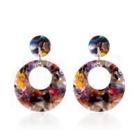 Acrylic Drop Earring Donut gold color plated gradient color & for woman 48*39mm Sold By Pair