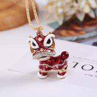 Zinc Alloy Animal Pendants Lion real gold plated for woman & enamel & with rhinestone nickel lead & cadmium free Sold By PC