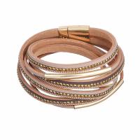 PU Leder kombiniertes Armband, mit Magnet & Zinklegierung, für Frau & mit Strass, keine, 395mmx16mm, verkauft per ca. 15.5 ZollInch Strang