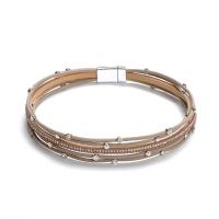 PU Leder kombiniertes Armband, mit Magnet & Zinklegierung, Platinfarbe platiniert, für Frau & mit Strass, keine, 395mmx15mm, verkauft per ca. 15.5 ZollInch Strang