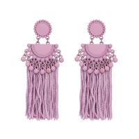Plastic Tassel Earring with Cotton Thread & Epoxy Sticker stainless steel post pin for woman 83mmx32mm Sold By Pair